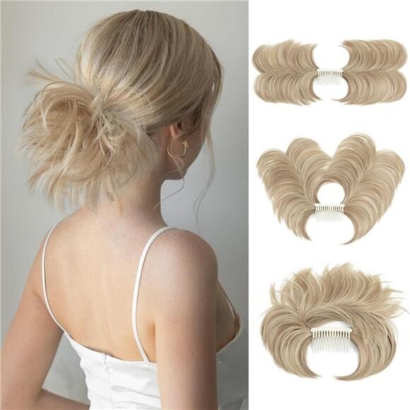 Messy Bun Hair Piece Side Comb Clip in HairBun Hairpiece for Women Short Natural - Picture 1 of 7